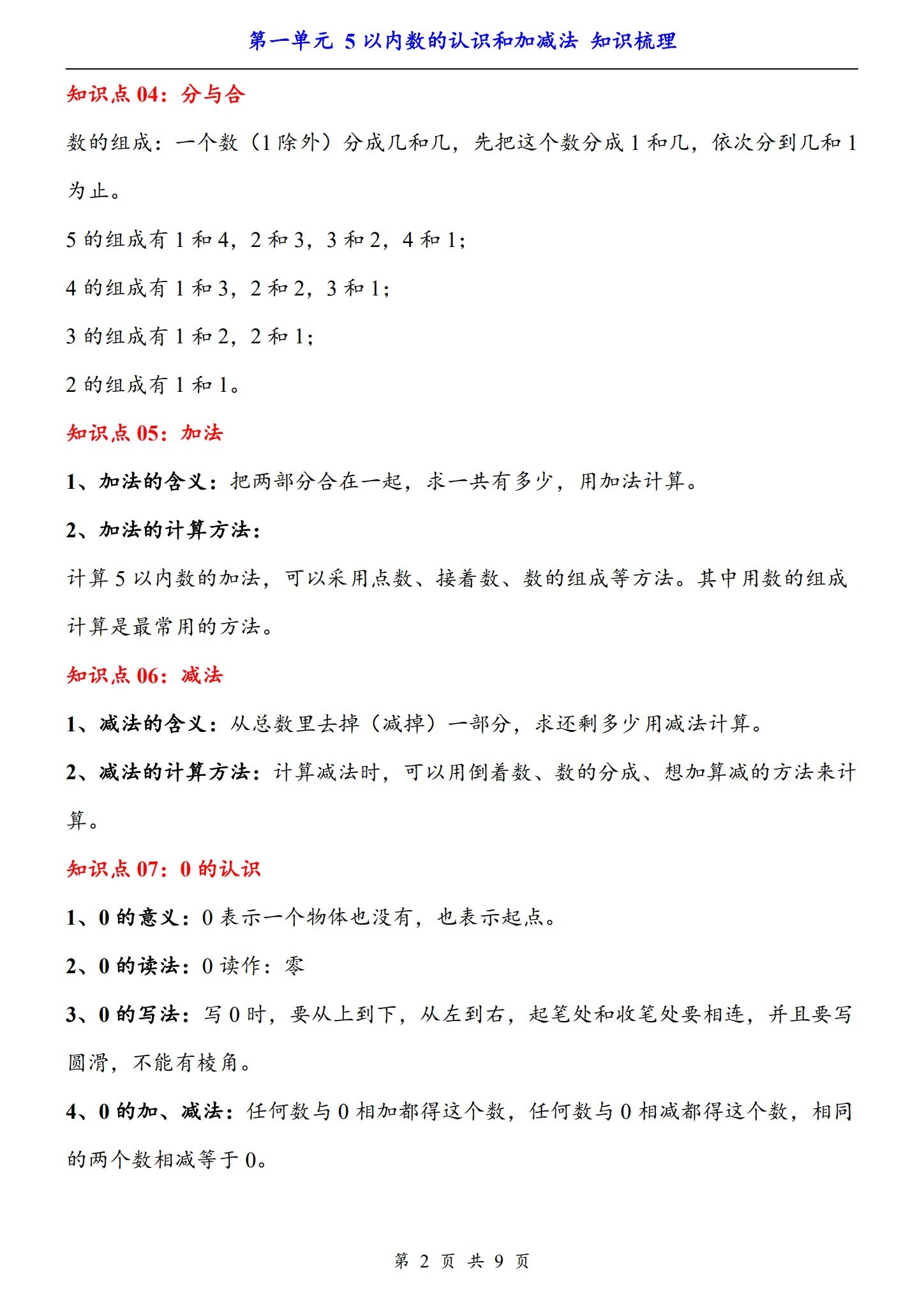 [一年级数学]（上）知识汇总 预览第2张