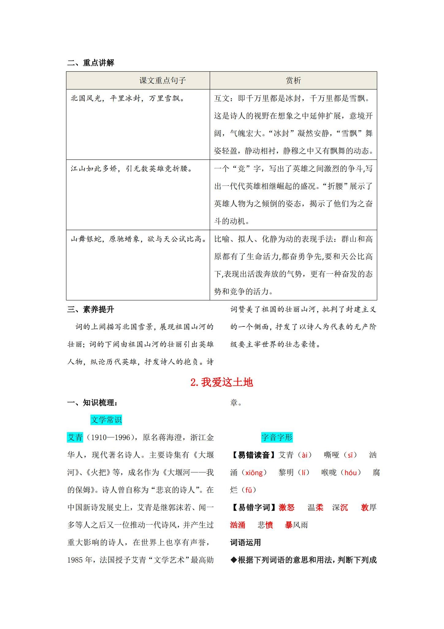 所有版本｜九年级语文｜上册｜知识汇总 预览第2张