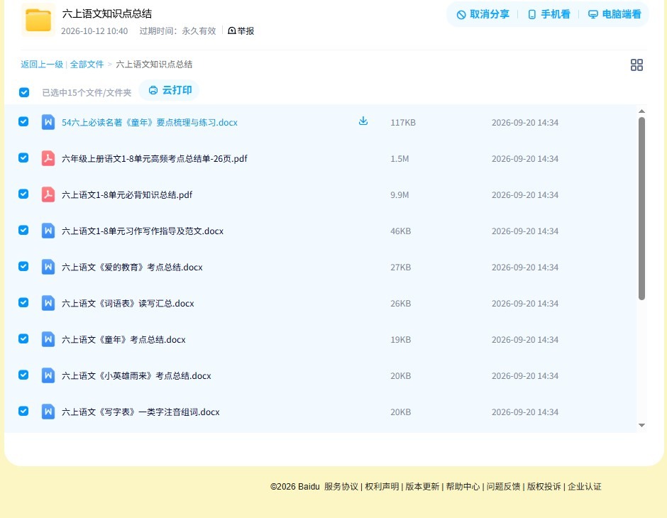 所有版本｜六年级语文｜上册｜知识汇总 预览第4张