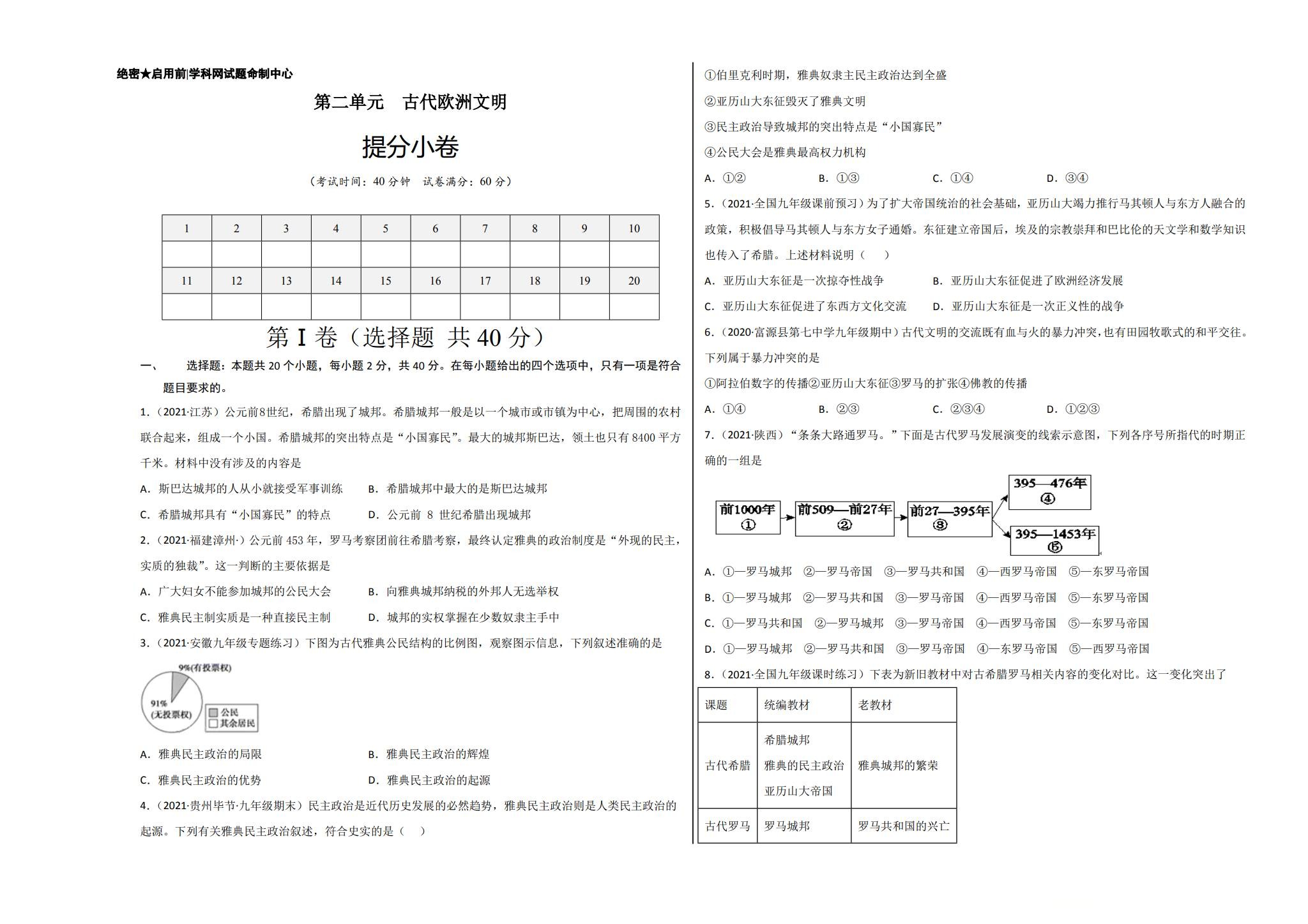 [九年级历史]（上）单元测试 预览第1张