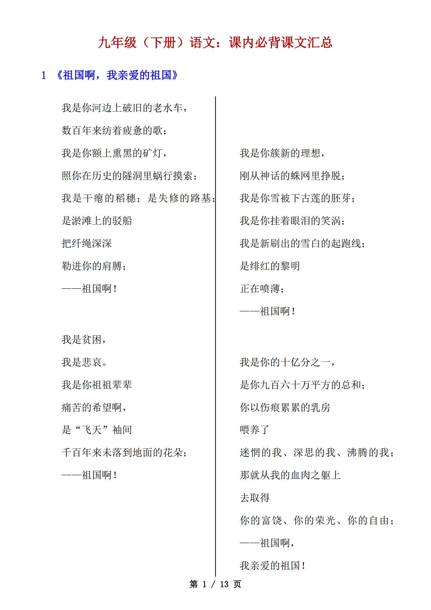 [九年级语文]（下）知识汇总 预览第1张