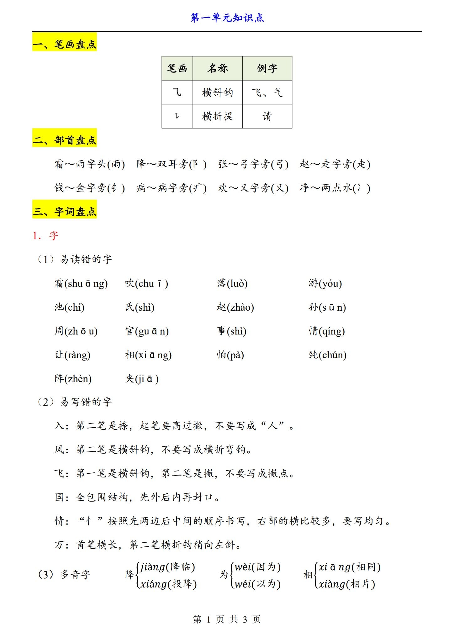 所有版本｜一年级语文｜下册｜知识汇总 预览第1张
