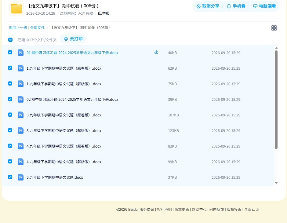 所有版本｜九年级语文｜下册｜期中测试 预览第4张