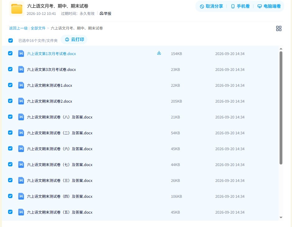 所有版本｜六年级语文｜上册｜期中测试、期末测试、月考测试 预览第4张